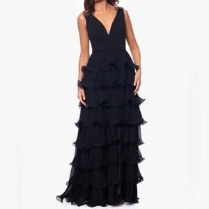 Betsy & Adam “Eleni” Scuba Crepe Top Chiffon Skirt Floor Length Dress Sz 14